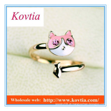 Jóias finas moda doce anel de forma gato bonito anel aberto para meninas
